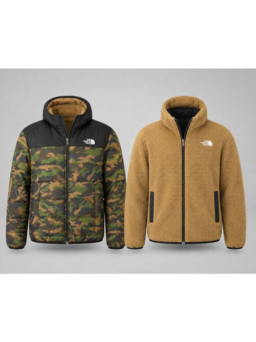 The North Face Shasta Youth XL Reversible Jacket Brown Camo Sherpa Fleece Coat